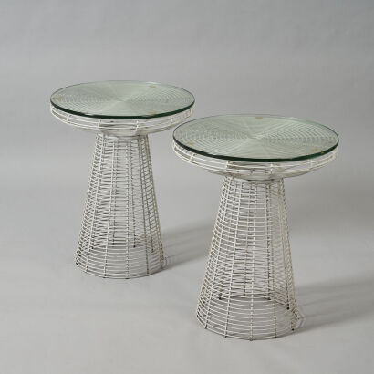 A Pair of Vintage Wire and Glass Side Tables&nbsp;