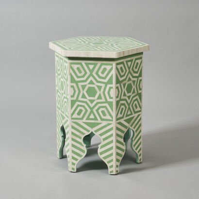A Green Moroccan Style Bone Inlaid Side Table