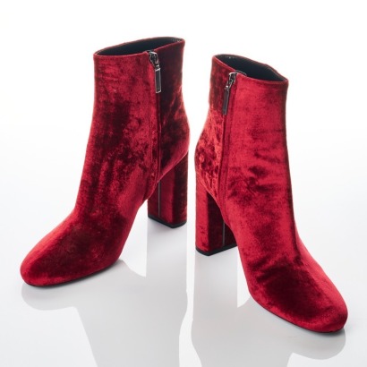 Saint Laurent, Red Velvet Loulou Ankle Boots, Size 41