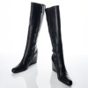 Prada Sport, Black Leather Knee High Wedge Boots, Size 40.5