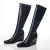Prada Sport, Black Leather Knee High Wedge Boots, Size 40.5 - 2