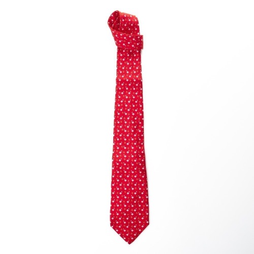 Salvatore Ferragamo, 100% Silk, Floral / Fish Motif Red Tie