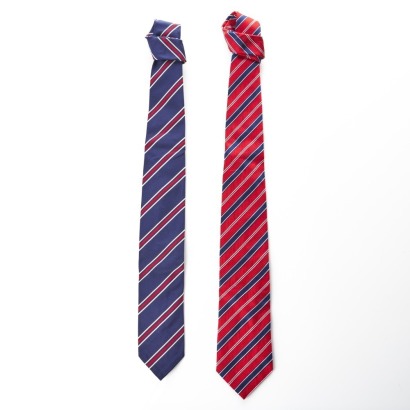 1) Corneliani, 100% Silk, Diagonal Stripe Red Tie, 2) Corneliani, Silk / Cotton Blend, Diagonal Stripe Blue Tie