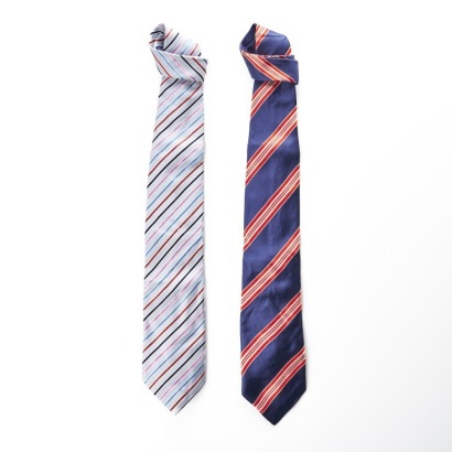 1) Canali, 100% Silk, Multi-Stripe Light Blue Tie, 2) Canali, 100% Silk, Red / Navy Stripe Tie