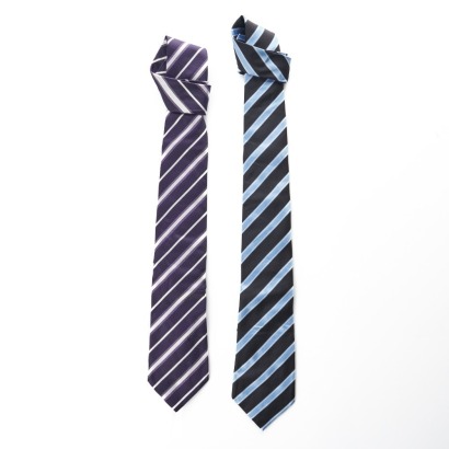 1) BOSS Hugo Boss, Navy / White Stripe Silk Tie, 2) BOSS Hugo Boss, Navy / Light Blue Stripe Silk Tie