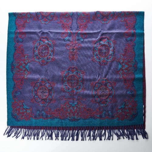 Christian Dior, 100% Wool, Blue / Red Wool Shawl