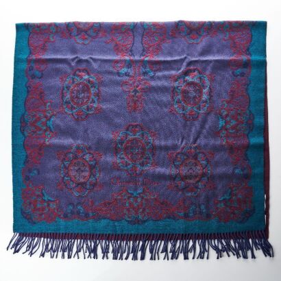 Christian Dior, 100% Wool, Blue / Red Wool Shawl