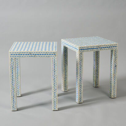 A Pair of Blue Mother-Of-Pearl Inlaid Side Tables