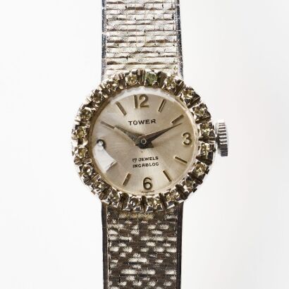 18ct White Gold, Ladies Tower Hand-wound Cocktail Wristwatch, circa 1970's