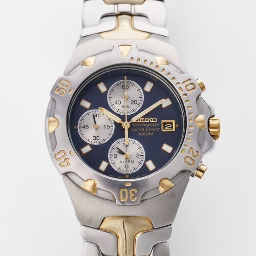 Stainless Steel / Gold Plated, Seiko Chronograph Sports Quartz Alarm Wristwatch, circa 2008