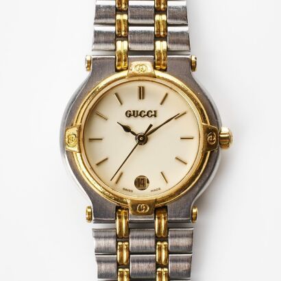 Stainless Steel / Gold-tone, Gucci 9000L Ladies Quartz Wristwatch, circa 1990's