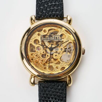 Gold Plated, Martell (Cognac) Branded Skeletonised Hand-wound Wristwatch, circa late C20th