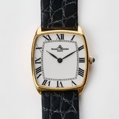 18ct Yellow Gold, Tonneau Shaped Baume et Mericer Handwound Wristwatch