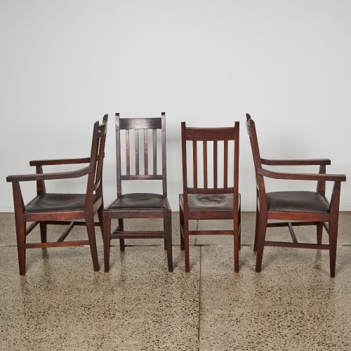 A Set of Four Arts and Crafts Style Dining Chairs, with Two Carvers