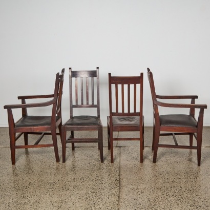A Set of Four Arts and Crafts Style Dining Chairs, with Two Carvers