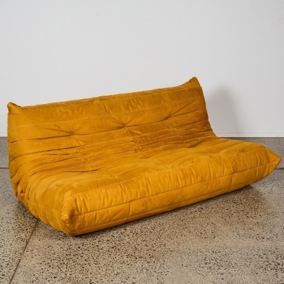 A Three Seater Togo Sofa in Saddle Alcantara by Michel Ducaroy for Ligne Roset