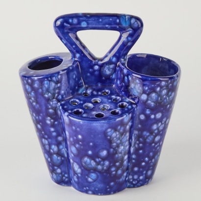 Mid Century Byron Blue Frog and Flowers vase
