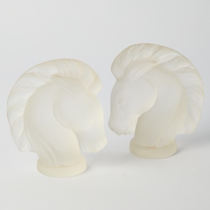 French Cast Glass Horses Busts