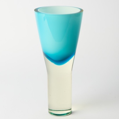 Vintage Massive Cased Blue Art Glass Vase