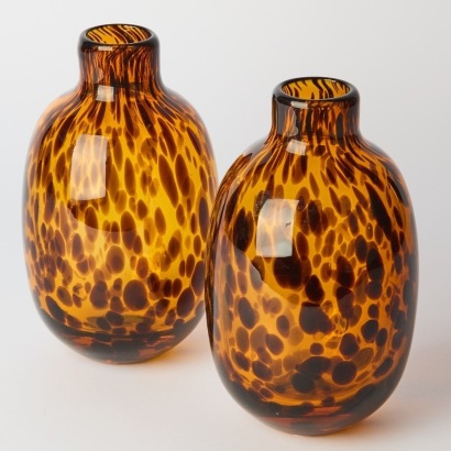 A Pair of Murano Style Panthera Art Glass Vases