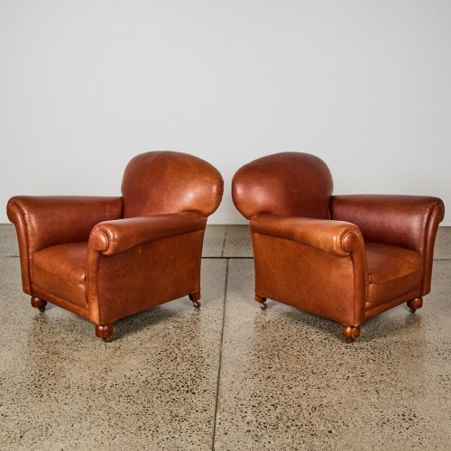 A Pair Of 1920s Cognac Leather Club Chairs