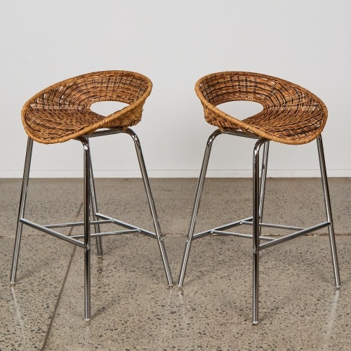A Pair of Rattan Bar Stools