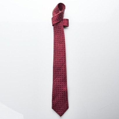 Herm&egrave;s, 100% Silk, Red Horsebit Tie