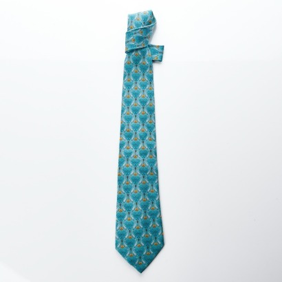 Herm&egrave;s, 100% Silk, Ocean Blue Tie