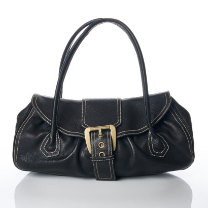 Celine, Black Leather Buckle Shoulder Bag