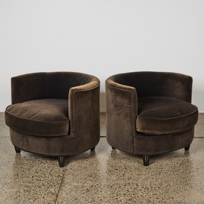 A Pair of Chocolate Velvet Occasional Chairs