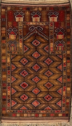 A Vintage Baluch Hand Knotted Prayer Rug