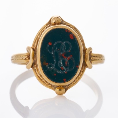18ct Yellow Gold, Vintage, Handmade, Bloodstone Signet Ring