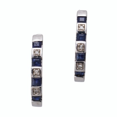 Pair of 9ct White Gold, Sapphire / Diamond Huggie Earrings