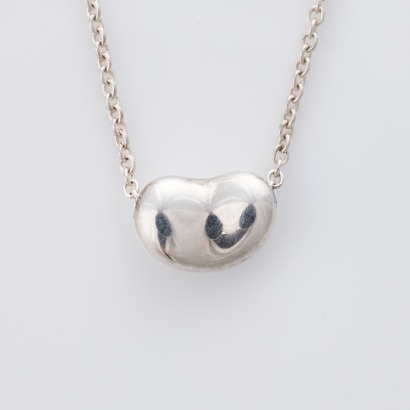 Tiffany & Co, 40cm Sterling Silver, Bean Pendant Necklace with Box