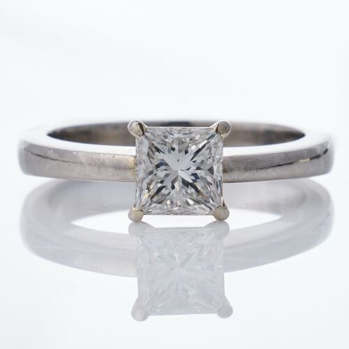 Platinum, Handmade, 1.10ct Princess-Cut Diamond Solitaire Ring