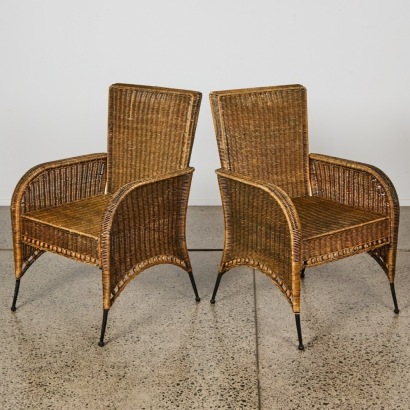 A pair of Rattan and Metal Armchairs