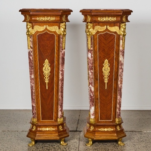 A Pair of French Empire Style Plinths with Faux Marble Tops
