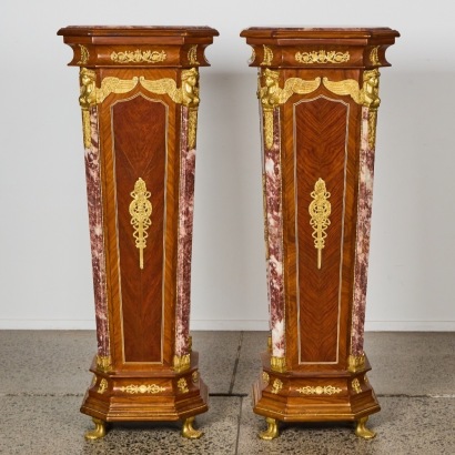 A Pair of French Empire Style Plinths with Faux Marble Tops