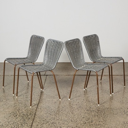 A Set of four Mid-Century Rattan dining chairs in rare Silver Colourway