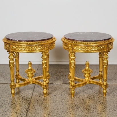 A Pair of French Empire Style Side Tables with Faux Marble Tops