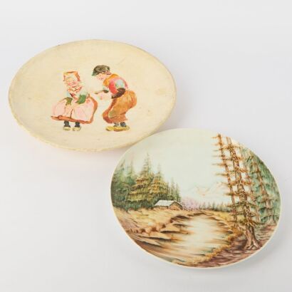 A Hand-painted LandscapeDish AND A Hand-painted FiguralDish