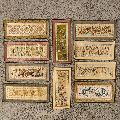 A Set of Ten Mid 20th Century Chinese Embroidered 'Bird and Flower' Pieces