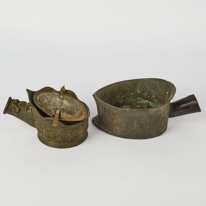 A Set of Two 19th Century Asian Bronze Charcoal Irons