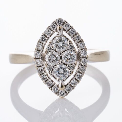 18ct White Gold, Modern, 0.56ct Diamond Cluster Ring