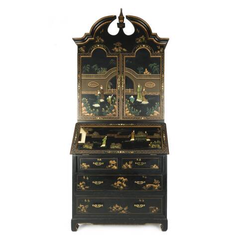 A Black Lacquer Bureau Bookcase