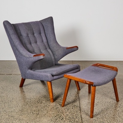 A Reproduction Hans Wegner Papa Chair and Ottoman