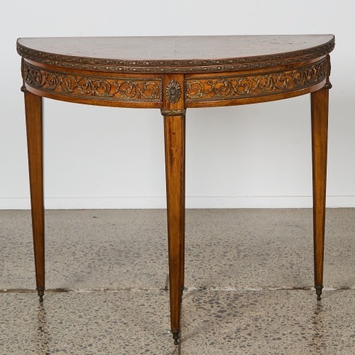 An Antique Half Round Hall Table, Folds Into Inlaid Chess Board Table