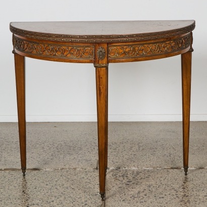 An Antique Half Round Hall Table, Folds Into Inlaid Chess Board Table
