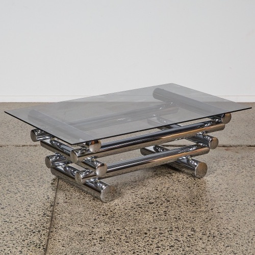 A Paul Mayen Style Chrome and Glass Coffee Table