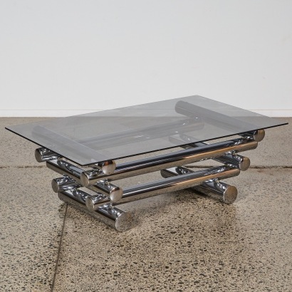 A Paul Mayen Style Chrome and Glass Coffee Table